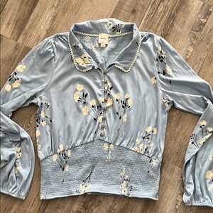 Maeve from Anthropology Light Blue Floral top L